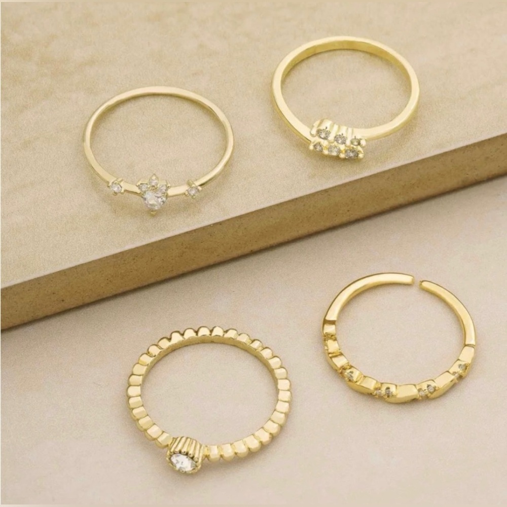 ettika Keep It Simple 18K Gold Plate Ring Set Clear Crystals